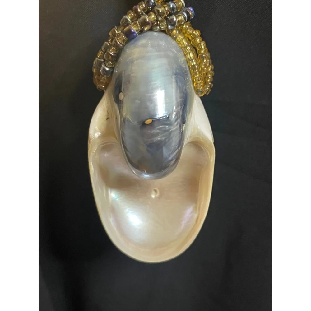Large Boho Nautilus shell pendant Statement Necklace braided bead strands Beach - Picture 9 of 10